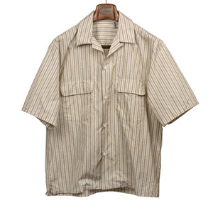 Open collar shirt in beige stripe cotton and silk