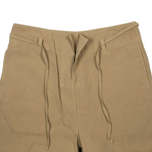 Traveller drawstring pants in garment dyed khaki cotton linen