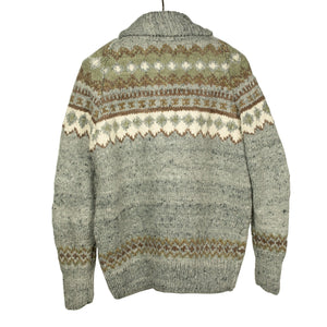 Chamula hand-knit Fair Isle zipper cardigan in Pearl Grey wool (restock)