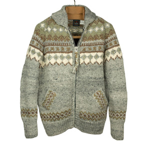 Chamula hand-knit Fair Isle zipper cardigan in Pearl Grey wool (restock)