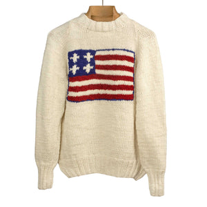 Chamula hand-knit Flag crewneck sweater in Ivory wool (restock)