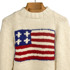 Chamula hand-knit Flag crewneck sweater in Ivory wool (restock)