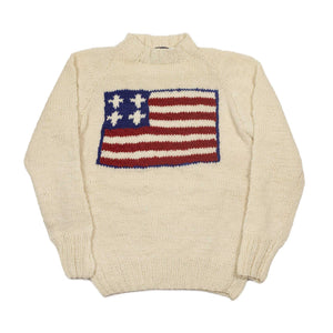 Chamula hand-knit Flag crewneck sweater in Ivory wool (restock)