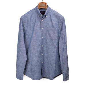 Button down collar shirt in blue cotton chambray (restock)
