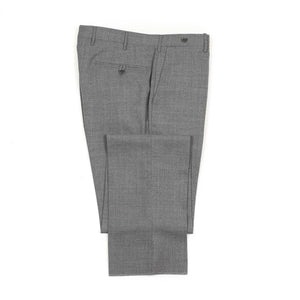 Flat-front trousers in medium grey lightweight fresco wool