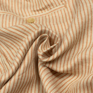 Drawstring shorts in rust and taupe striped linen silk