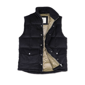 Oliver down-filled vest in black corduroy