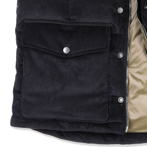 Oliver down-filled vest in black corduroy