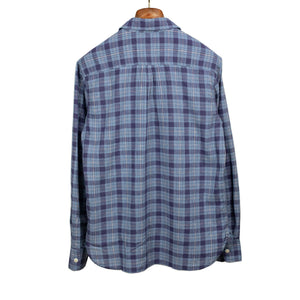 Hometeam workshirt in blue plaid cotton linen