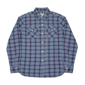 Hometeam workshirt in blue plaid cotton linen