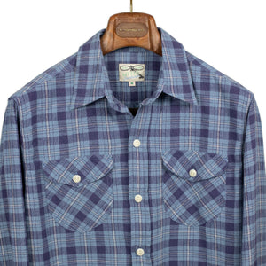 Hometeam workshirt in blue plaid cotton linen