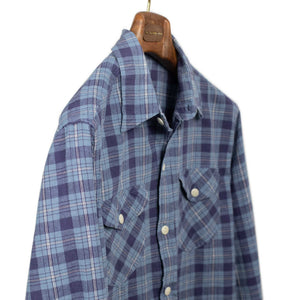 Hometeam workshirt in blue plaid cotton linen