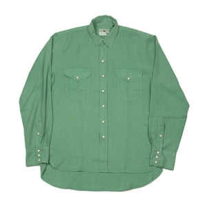 Pearlsnap shirt in celedon green tencel gabardine