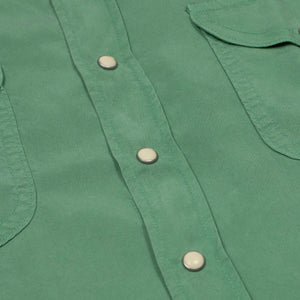 Pearlsnap shirt in celedon green tencel gabardine