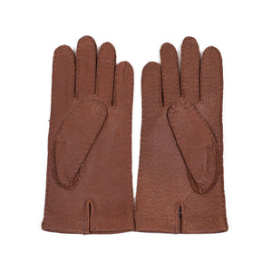 Unlined peccary gloves in exclusive cognac brown color