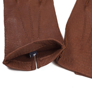 Unlined peccary gloves in exclusive cognac brown color