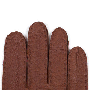 Unlined peccary gloves in exclusive cognac brown color