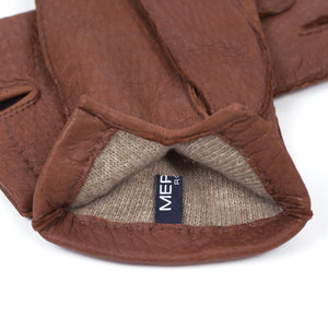 Peccary gloves in exclusive cognac brown color, cashmere lining