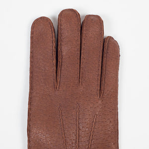 Peccary gloves in exclusive cognac brown color, cashmere lining