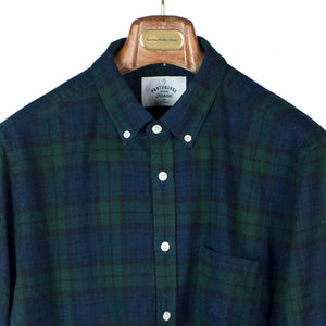 Bonfim green & blue blackwatch plaid cotton flannel shirt
