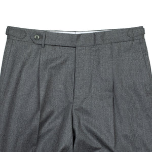Pleated higher-rise grey wool worsted flannel trousers (restock)