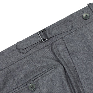 Pleated higher-rise grey wool worsted flannel trousers (restock)