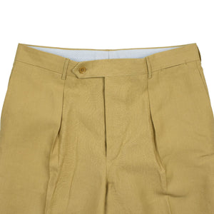 Exclusive "Manhattan" single-pleated high-rise wide trousers in tan Irish linen (restock)