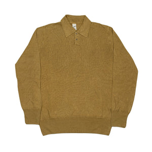 Knit long sleeve polo shirt, ochre linen (restock)