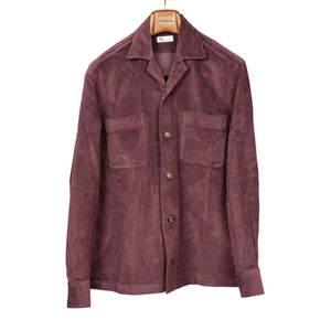 Aabba camp collar shirt jacket in burgundy irregular wale cotton corduroy