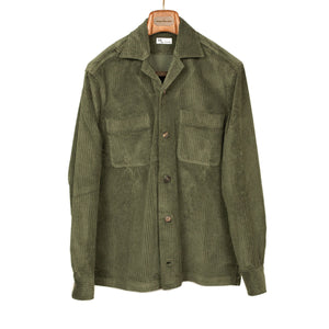 Aabba camp collar shirt jacket in olive green irregular wale cotton corduroy