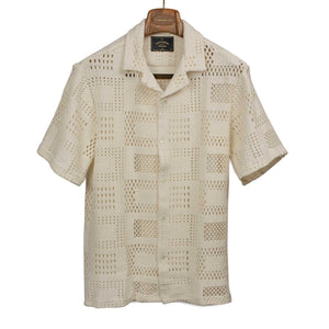 Square Knit camp collar shirt in ecru cotton mix