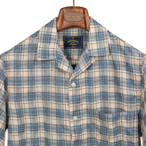 Trail camp collar shirt in country blue and  cream plaid jacquard