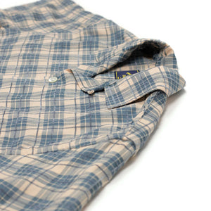 Trail camp collar shirt in country blue and  cream plaid jacquard