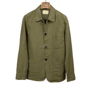 Labura unlined chore jacket in olive washed linen (restock)