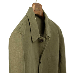 Labura unlined chore jacket in olive washed linen (restock)