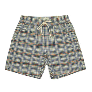 Summer Plaid easy shorts in blue, white, and green cotton plaid