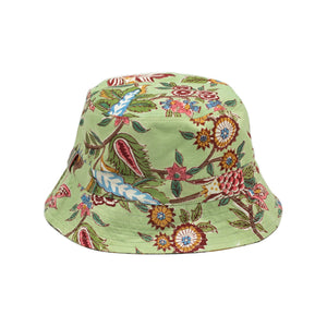 Kardo Reversible bucket hat in sage and mustard floral hand block