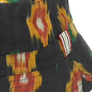 Reversible bucket hat in black and blue genuine Ikat cotton