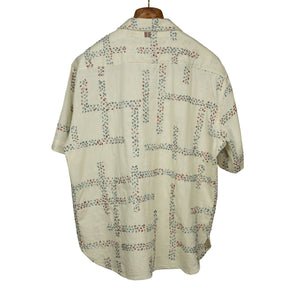 Ronen camp shirt in natural khadi cotton with geometric embroidery
