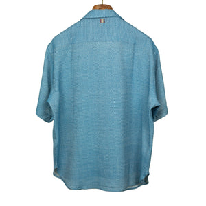 Ronen camp collar shirt in handwoven checkered light blue cotton