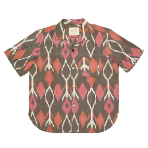 Ronen camp collar shirt in brown and pink genuine Ikat handloomed cotton