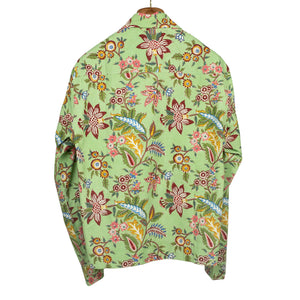 Bodhi relaxed chore jacket in hand block printed sage cotton with flowers