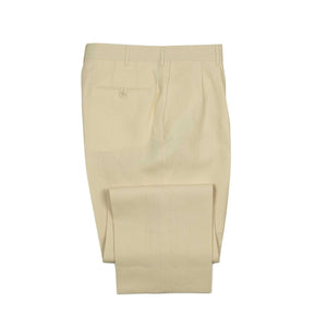 Exclusive Brooklyn double-pleated high-rise wide trousers in cream linen