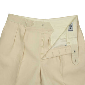 Exclusive Brooklyn double-pleated high-rise wide trousers in cream linen