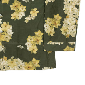 Le Plage Pyjama shirt in green silk and cotton w/ daffodil print