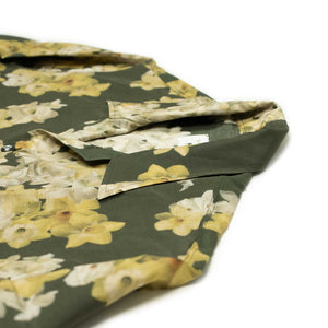 Le Plage Pyjama shirt in green silk and cotton w/ daffodil print