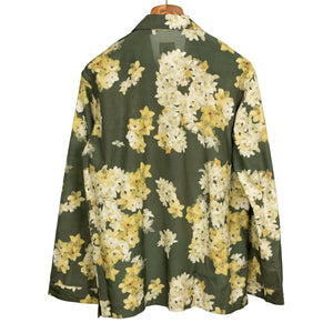 Le Plage Pyjama shirt in green silk and cotton w/ daffodil print
