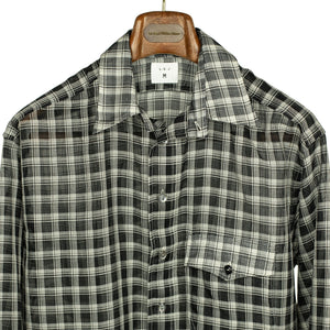 Come-Up-To-The-Studio shirt in black and white check open-weave cotton silk