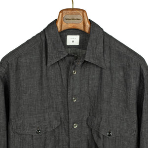 The Shell Collector shirt jacket in charcoal linen plainweave