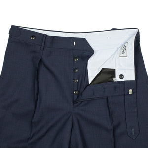 Exclusive Westside side-tab pleated high-rise wide trousers in navy fresco wool